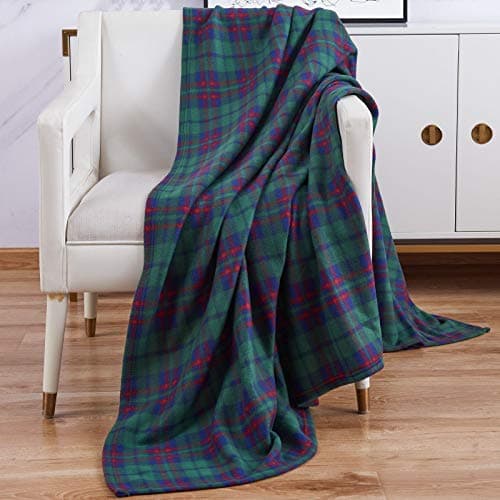 Adore Home Soft and Warm Double 150x200cm Tartan Check Printed Fleece Throw for Sofa Bed Travel Car Blanket (Green)