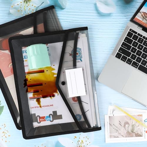 A4 Plastic Wallets, 5 Pcs Popper Wallet Plastic Document Folder Premium Pockets Files Envelope for School Office Home, with Snap Closure and Card Slot, Black — view 4