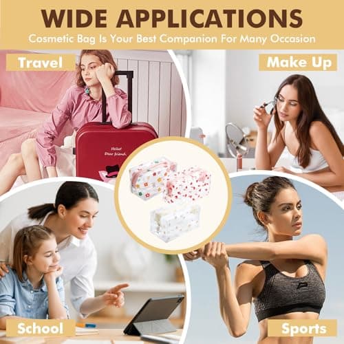 3 Pack Floral Print Clear Makeup Bags, Transparent Waterproof Cosmetic Pouch Organiser Set for Women Girls, PVC Toiletry & Storage Bags for Home, Travel, School​ — view 5