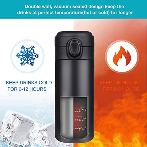 YINJAM 450ML Travel Mug Reusable Coffee Cup Insulated Thermal Mug Stainless Steel Leakproof Flask Tumbler for Hot Cold Drinks (Black) — view 5