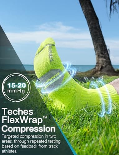 Juclise Compression Running Crew Socks Coolmax Bamboo Moisture Wicking Cushioned Anti-Blister Walking Hiking Tennis sports trainer gym golf support Neon Green 8-12 — view 3