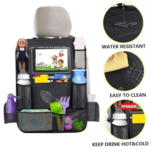 19x24 Inch Waterproof Car Backseat Organizer with Tablet Holder & Mesh Storage Pockets, Fastening Straps Car Caddy for Kids, Travel, Road Trips, SUV, Sedan — view 3