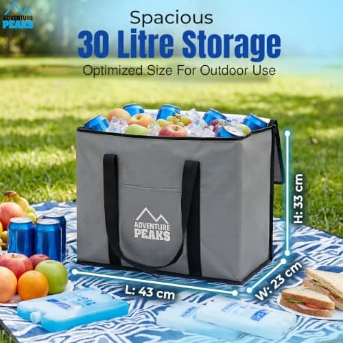 ADVENTURE PEAKS Cooler Bag Insulated Lunch Bag 30 Litres - Leak Resistant Cool Box With Handle Shoulder Straps & Pocket - Thermal Cool Bags For Food and Drink Picnic Camping Beach Travel BBQ — view 5