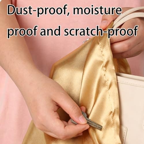 Satin Drawstring Dust‑Proof Storage Bag, Soft Anti‑Scratch Handbag Protective Pouch, Foldable Organizer for Luxury Purse Travel Closet Storage Black — view 6