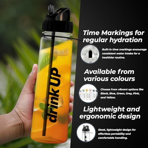 DrinkUp Motivational Water Bottle with Time Markings & Straw 900ml | Leak-Proof BPA-Free Hydration Tracker | Ideal for Gym, School, Office, Hiking & Cycling | Women & Men — view 3