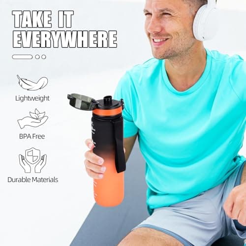 Gobravio Water Bottle 1L BPA Free Sports Drink Bottle Dishwasher Safe Canteen Bottle Leakproof Motivational Water Bottle with Time Markings — view 6