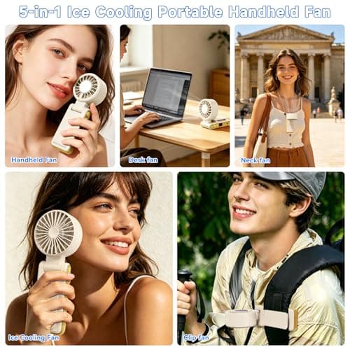 Handheld Portable Turbo Fan with Ice Cooling，Foldable Clip on fan(Khaki) — view 5