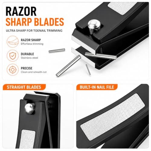 ESSBES Nail Clippers Set, Ultra Sharp Stainless Steel Fingernail & Toenail Clippers with Nail File, Ergonomic Heavy Duty Nail Cutter Kit with Tin Case, Professional Manicure Grooming Set for Men Women — view 3