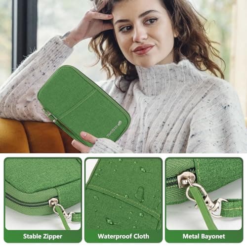Fychuo Passport Holder Travel Wallet, Large Capacity Travel Document Holder, RFID Blocking Waterproof Portable Travel Wallet Organiser for Cash Passport ID Card Credit Cards Flight Ticket Pen (Green) — view 5
