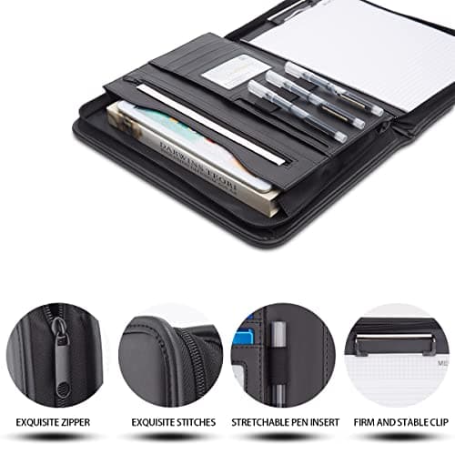 Leathario Portfolio Folder A4, Conference Folder with Notepad, Vegan Leather Travel Document Holder with Pockets for Tablets Notepads Files, Document Organiser, Office Supplies — view 4