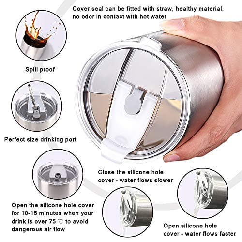 Y·J&H 20oz (550ml) Travel Tumbler Double Wall Vacuum Insulated Coffee Mug Stainless Steel Coffee Cup with 2 Splash Proof Lid, 2 Straws & Free Cleaning Brush, BPA Free - Turquoise&Blue — view 4