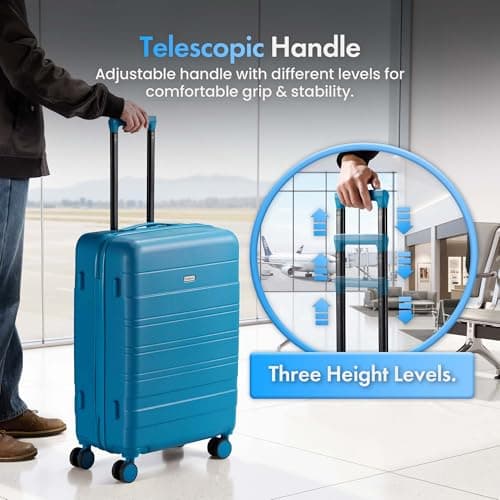 VonHaus Suitcase Set - Teal Luggage Set for Travel - 3 Piece Lightweight ABS Hard Shell Suitcases - Telescopic Handle & Double Spinner Wheels - TSA Lock & Anti-Theft Zip - Large, Medium & Cabin Bag — view 3