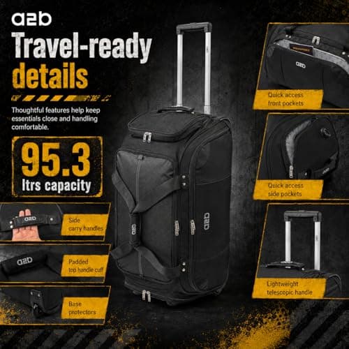A2B Large 30" Wheeled Holdall Rolling Duffle Bag with Wheels, Red or Black — view 6