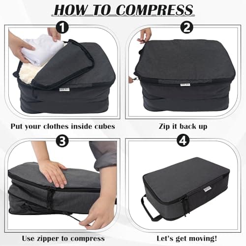 Extra Large Compression Packing Cubes for Travel Essentials, 2 Set Expandable Travel Cubes for Packing Compression Bags Luggage Suitcase Organizer, Black — view 6