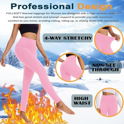 FULLSOFT Thick Fleece Lined Leggings for Women – High Waisted Winter Thermal Warm Yoga Pants Workout Tummy Control Leggings, Pink, Large — view 5