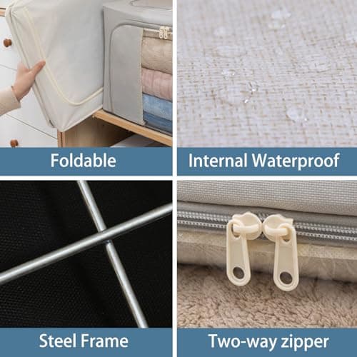 Goesort 3 Pack Clothes Storage Boxes with Steel Frame Support, 22L Moving Bag Wardrobe Storage Organiser Packing Boxes for Moving House with Clear Windows for Towel Duvet Sweater Bedding, Grey — view 3