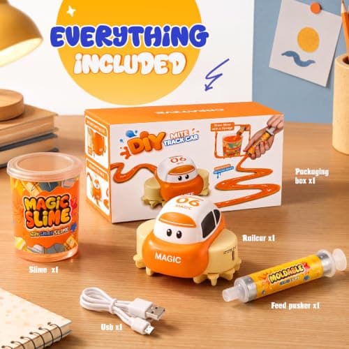 DIY Slime Track Car, Rechargeable Yellow Car with Reusable Orange Slime — view 5