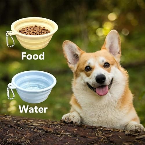 2 PCS Collapsible Dog Bowl, Foldable Dog Water Bowl, Portable Travel Dog Bowl For Food And Water, Non Slip Collapsible Bowl For Outdoor Walking Hiking etc (Yellow+Blue 350ml) — view 3