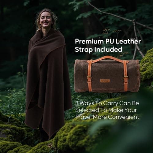 Molithe 100% Wool Blanket, 62" x 86", Warm, Thick, Washable, Military Wool Blanket, Great for Camping, Outdoors, Sporting Events, Survival Kits, Brown — view 4