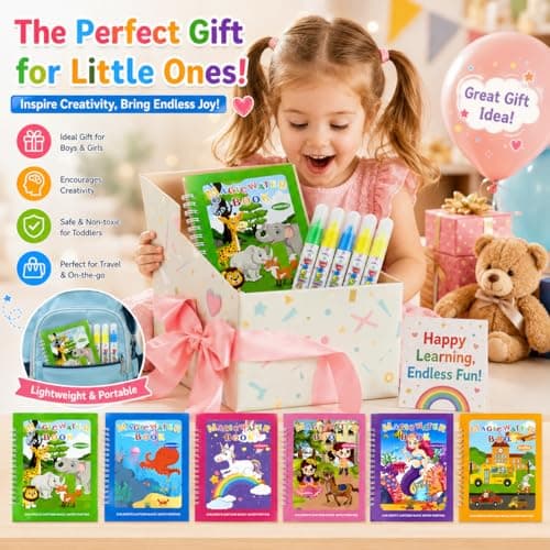 Tangdudu 6 Pieces Magic Water Colouring Books Reusable Water Painting Books for Children with 6 Pieces Water Pen, Mess-Free Educational Toys Travel Toys Activity Book for Boys & Girls 3 2 1+ — view 6