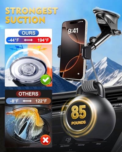 Military-Grade Construction Phone Holders for Your Car【Upgraded Suction & Clip】Cell Phone Mount Stand Universal Automobile Truck Cradle Dashboard Windshield for iPhone 18 Pro Max 17 16 15 Samsung — view 3