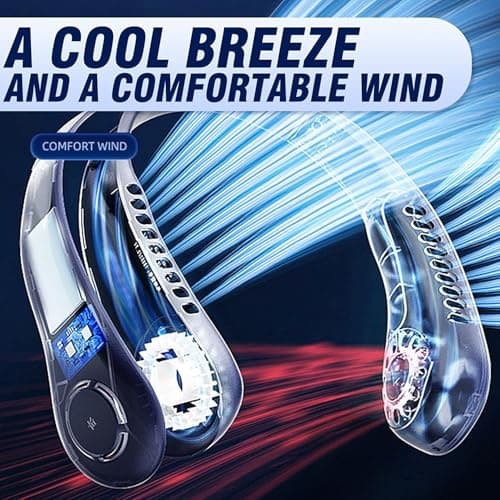 Portable Neck Fan, USB Bladeless Mini Fan with 360°Airflow, Cooling Summer Vaneless Hanging Neck Fans Three-speeds Change for Home Office Travel Outdoor Sports (Green) — view 3
