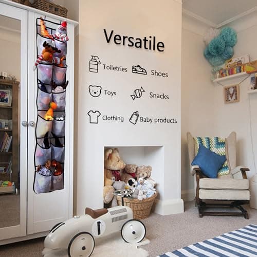CORTNEY Over the Door Hanging Shoe Storage Holder Organizer, 12 Large Mesh Pockets, 2 Hooks for Shoe & Gadget Storage — view 3