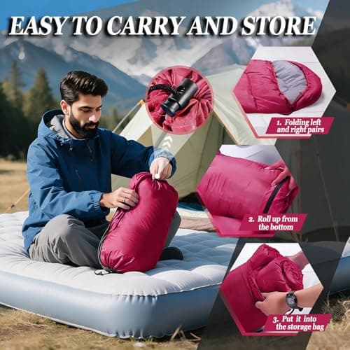 Sleeping Bag for Camping,Sleeping Bags for Adults Backpacking Waterproof,3 Seasons Adult Blanket,Small Packed Ultralight Carry Bag, Soft,Thick and Warm,for Outdoor Camping,Travel,Hiking (Rose red) — view 4