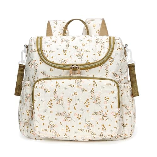 SDSFGX Floral Nappy Changing Bag Backpack Cotton Quilted Diaper Rucksack for Mums Baby Travel Backpack with Stroller Strap