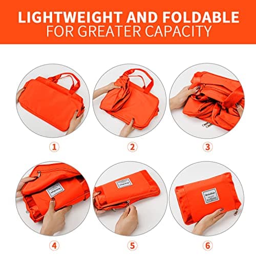 FIORETTO Womens Foldable Weekend Bag Overnight Hospital Bag with Shoes Compartment & Wet Pocket, Water Resistant Gym Bag Duffle Bag Travel Bag Holdall for Women Men Orange — view 6