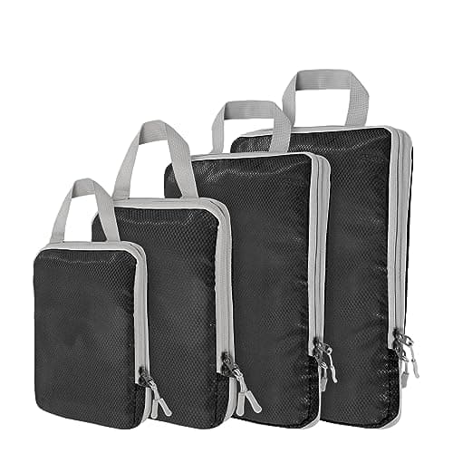 Compression Packing Cubes,4 Set Ultralight Packing Cubes for Carry on Suitcase, Travel Packing Essentials for Suitcase Organizer Bags Set, Durable Travel cubes for Luggage (Set of 4, Black)