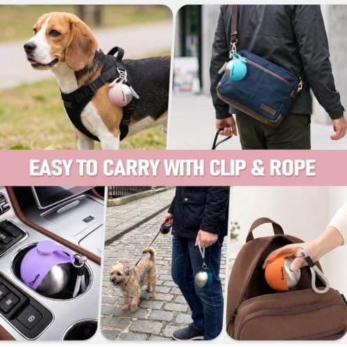 2 in 1 Portable Dog Water Bottle, Stainless Steel Pet Water Dispenser with Foldable Silicone Bowl for Walks Hiking & Travel, 285ML Pet Water Bottle for Small Dogs, Pink — view 3