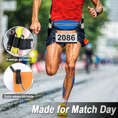 Slim Running Belt Race Number Belt Runners Pouch Triathlon Race Belt BIB Holder with 6 Energy Gel Loops for Workout, Jogging, Triathalon, Marathon, Running and Cycling, 04 Yellow, One Size — view 3