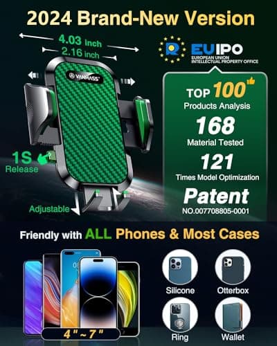 VANMASS 2026 BEST Car Phone Holder [Upgraded Suction&Clip] Military-Grade Rotatable Universal Mobile Mount for Dashboard Windscreen Vent, Van Stand Cradle for iPhone 17 16 15 Samsung,Green — view 4