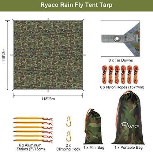 RYACO Hammock Rain Fly Tent Tarp, 3m x 3m Tarpaulin Portable Sunshade Lightweight Waterproof Groundsheet Windproof Camping gazebo Picnic Mat Anti UV Sun Shelter for Camping Travel Beach (Camo No.1) — view 5