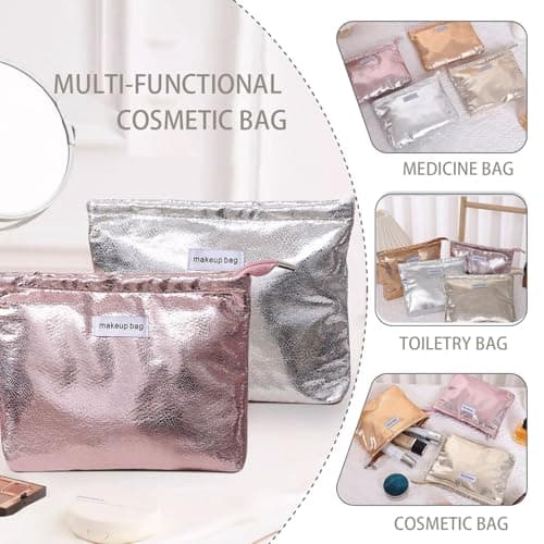 Dtweista Glittler Cosmetic Bag for Women Large Capacity PU Make Up Clutch Bag Travel Silver Toiletry Pouch Organizer, Gold, 9.44x7.08x1.18-inch, Modern Metallic — view 4