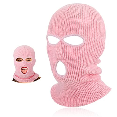 BBTO 1 Pcs 3 Hole Knitted Balaclava, Thermal Winter, Pink