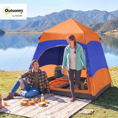 Outsunny Double Layer Instant Pop Up Tent with Rainfly 3 Man Orange — view 2