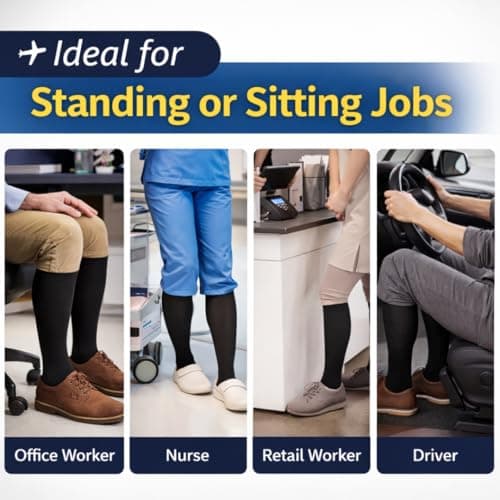 Compression Flight Socks for Men & Women Graduated 10mmHg Support Anti-Swelling Travel Socks for Flights, Work & Daily Wear Boost Circulation, Reduce Fatigue & Prevent DVT Sizes 8–13 (XXL Black) — view 4