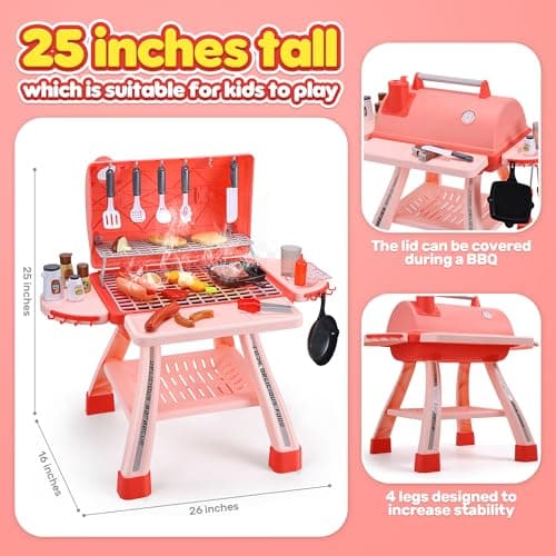 CUTE STONE Kids BBQ Grill Playset, Toy Grill Cooking Set with Sound, Lights & Spray, Play Grill Included Cookware, Play Kitchen Accessories, Play Food,Indoor Outdoor Kitchen Playset for Toddlers Girls — view 4