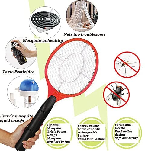 Electric Fly Swatter, Bug Zapper Racket, Battery Powered Mosquito Swatter for Indoor Outdoor Use, Handheld Fly Killer with 3-Layer Safety Mesh, Portable Insect Swatter for Camping Garden Travel(Blue) — view 6