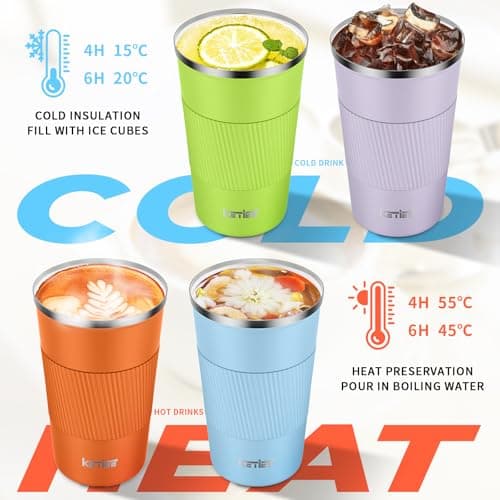 KETIEE 510ml Sky Blue Insulated Coffee Cup with Leakproof Lid, Reusable Travel Mug, Double Walled Stainless Steel Coffee Mug for Hot Cold Drinks, Keeps Hot/Cold Up to 6 Hours, Non-Slip, Easy Clean — view 4