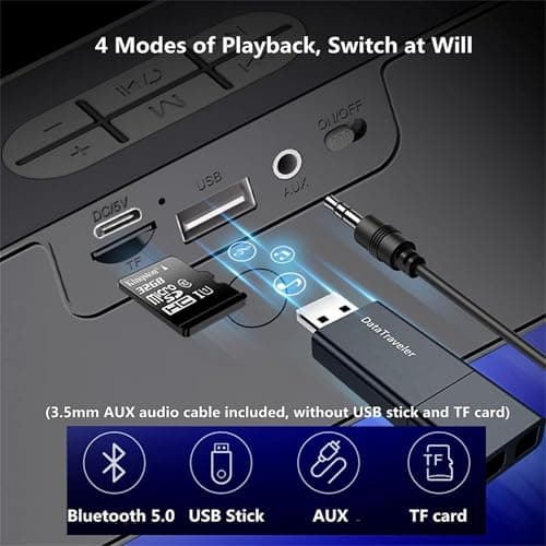 STFMHEZ Bluetooth Speaker, Portable Wireless Speakers Bluetooth 5.0 Speaker with 3D Stereo HiFi Bass, 1200mAh Battery, 12 Hour Playtime, Support Bluetooth/U-Disk/AUX Audio/TF Card — view 3