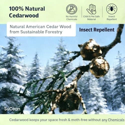 SuCean Moth Repellent Cedarwood Blocks, Drawers & Travel Bags with Natural Oils to Protect Clothes - Anti-Moth, Moth Repellent for Wardrobes, Natural Wood Fragrance Repels Moths-78P — view 2