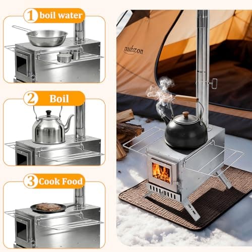 unho Hot Tent Stove Wood Burning Camping Stove With Chimney Kit — view 4
