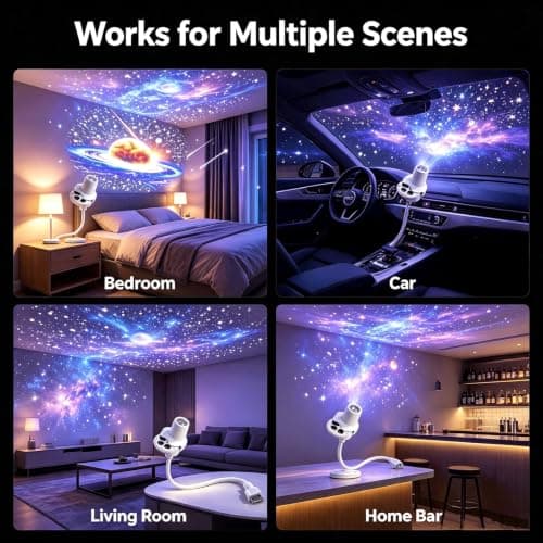 KQLHLHDYZ Galaxy Projector Night Light, 5D Holographic Night Light Projector with 15 Patterns Plug and Play USB Powered 360° Adjustable, Moon&Star Projector for Bedroom — view 6