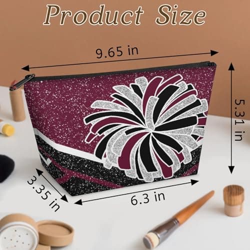 Mardesigns Cheerleading Dance Bag with Makeup Bag, Sport Gym Practice Weekender Carry On Duffel Bag & Cosmetic Bag 2 Pcs Set, Maroon Black — view 4