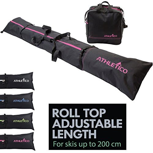Athletico Two-Piece Ski and Boot Bag Combo | Store & Transport Skis Up to 200 CM and Boots Up To Size 13 | Includes 1 Ski Bag & 1 Ski Boot Bag (Black with Pink Trim) — view 2