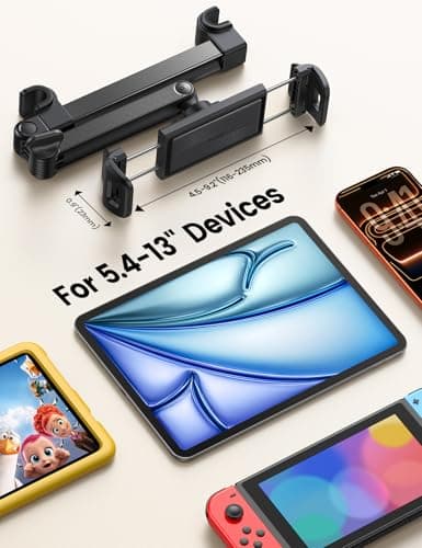 Lamicall Car Headrest Tablet Holder - [Foldable Clip] Extendable Car Tablet Mount for Kids, 360° Rotating Backseat Mount for iPad Pro 13/11/10.5/9.7, Air Mini 7 6 5 4 3, Tab, Phone, 5.4-13” Devices — view 5