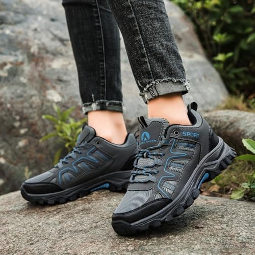 ASOCO DREAM Hiking Shoes Mens Womens Walking Boots Lightweight Breathable Trekking Climbing Trainers Outdoor Backpacking Camping Sneaker,Grey,7 UK — view 2